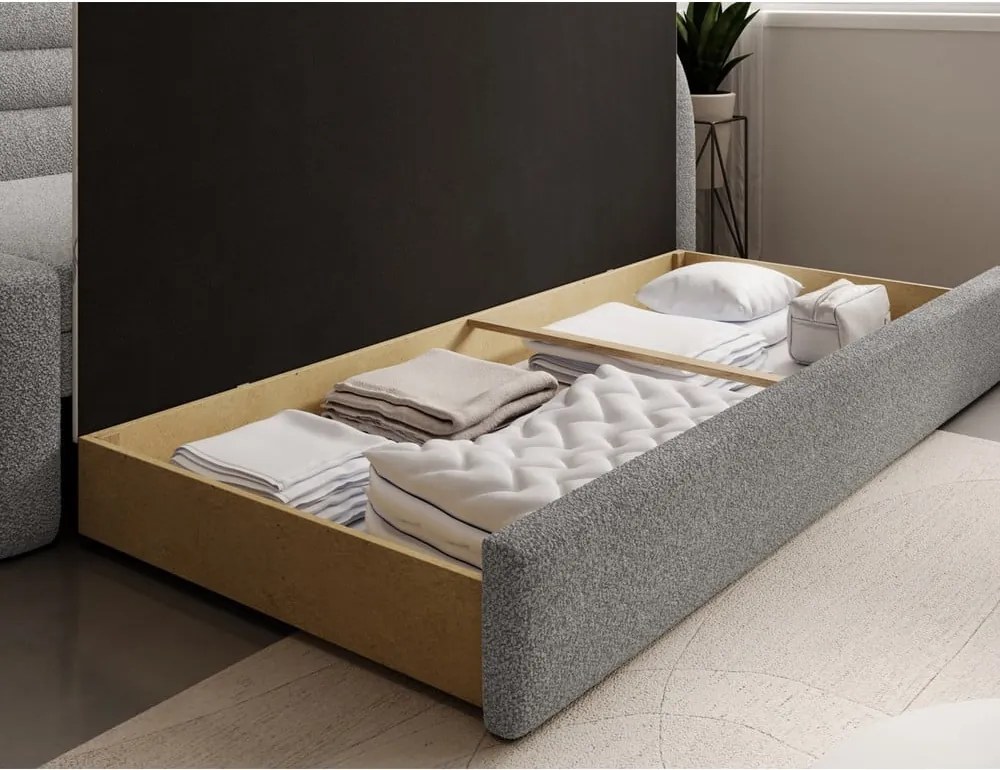 Divano grigio allungabile/con contenitore con penisola a destra e rivestimento in bouclé 223 cm Fabillo – ELTAP