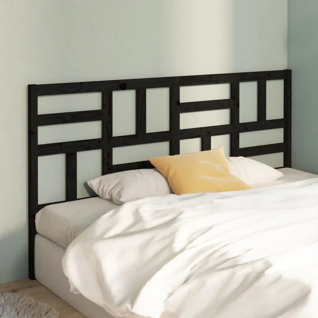 Testiera Per Letto Nera 206x4x104 Cm İn Legno Massello Di Pino /