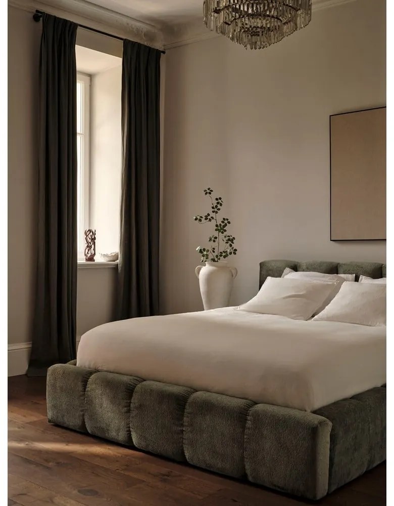 Letto matrimoniale imbottito verde con spazio contenitivo e rete 180x200 cm Lupine - Micadoni Home