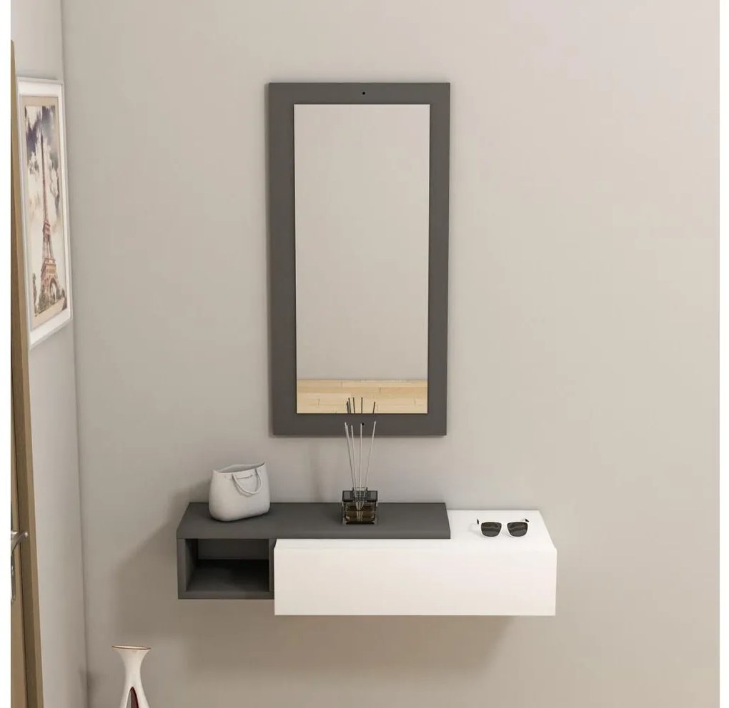 Mensola + specchio a parete VIEN bianco/antracite