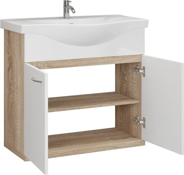 Mobile bagno a terra o sospeso 80 cm bicolore bianco e legno chiaro | LAC-ESTIA-80 - KAMALU