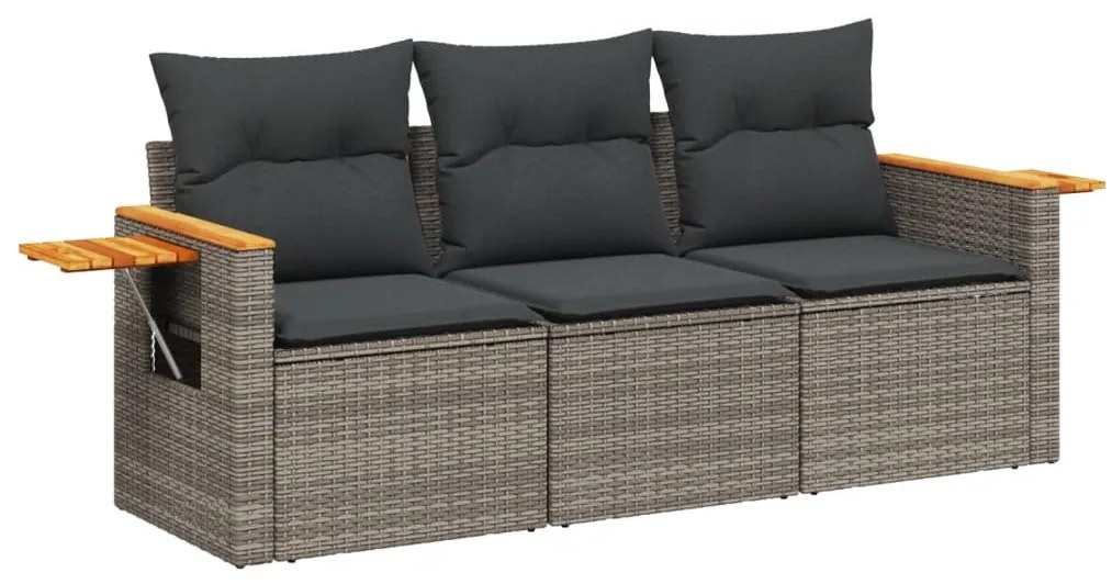 Set divani da giardino 3 pz con cuscini grigio in polyrattan