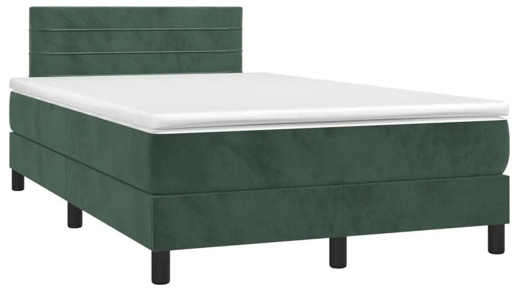 Letto a molle con materasso e led verde scuro 120x200cm velluto