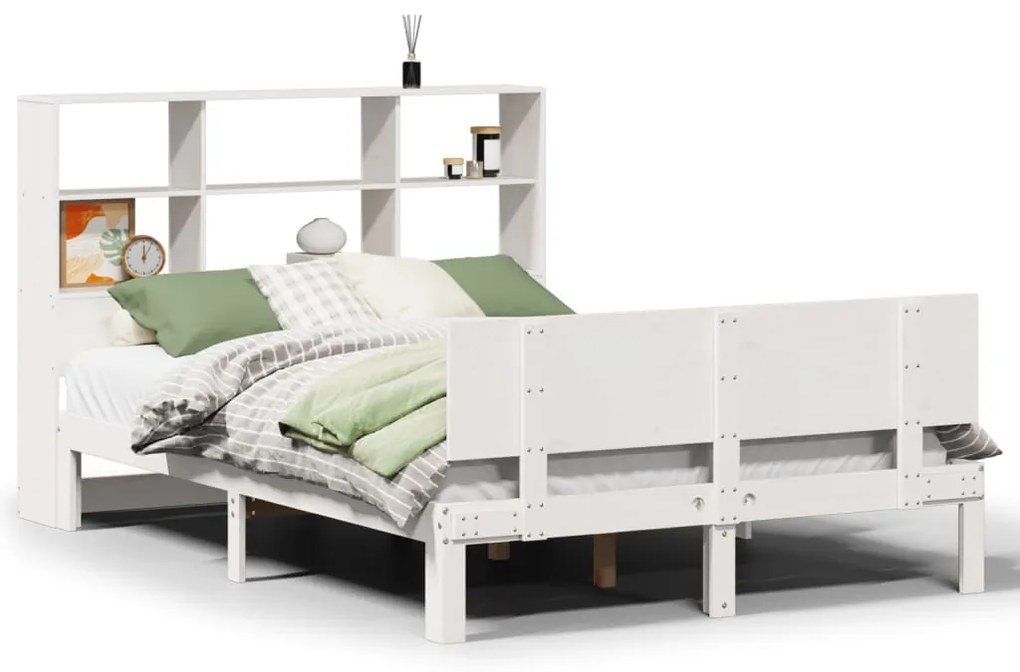 Letto libreria senza materasso bianco 140x190 cm legno di pino
