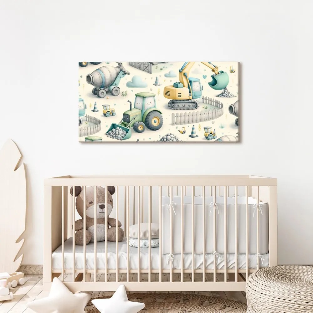 Quadro su tela – Escavatori e trattori per bambini