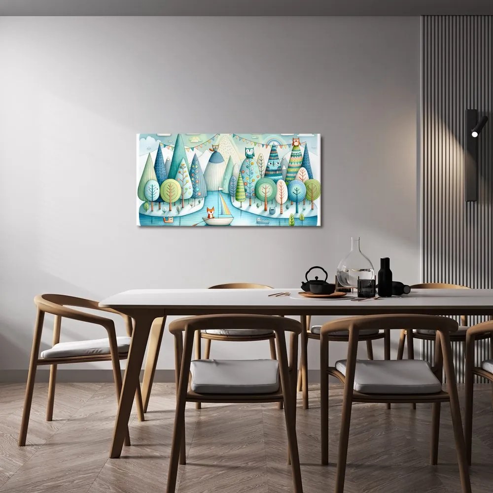 Quadro su tela – Foresta da favola con volpe e gufi