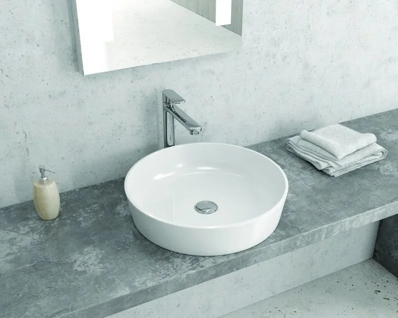 Lavabo da appoggio tondo 48cm ceramica bianca | Litos-0010 - KAMALU