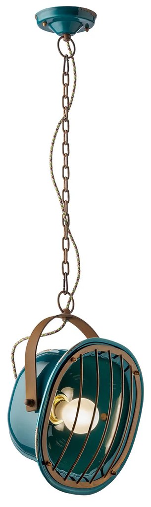 Lampadario Vintage Industrial Ferro E Ceramica Verde 1 Luce E27