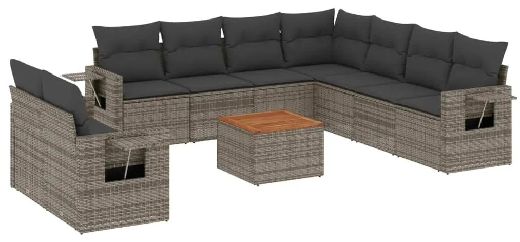 Set Divano da Giardino 10 pz con Cuscini Grigio in Polyrattan