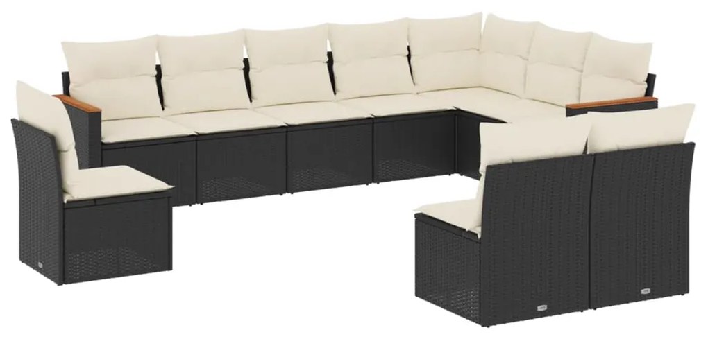 Set divani da giardino 10pz con cuscini in polyrattan nero