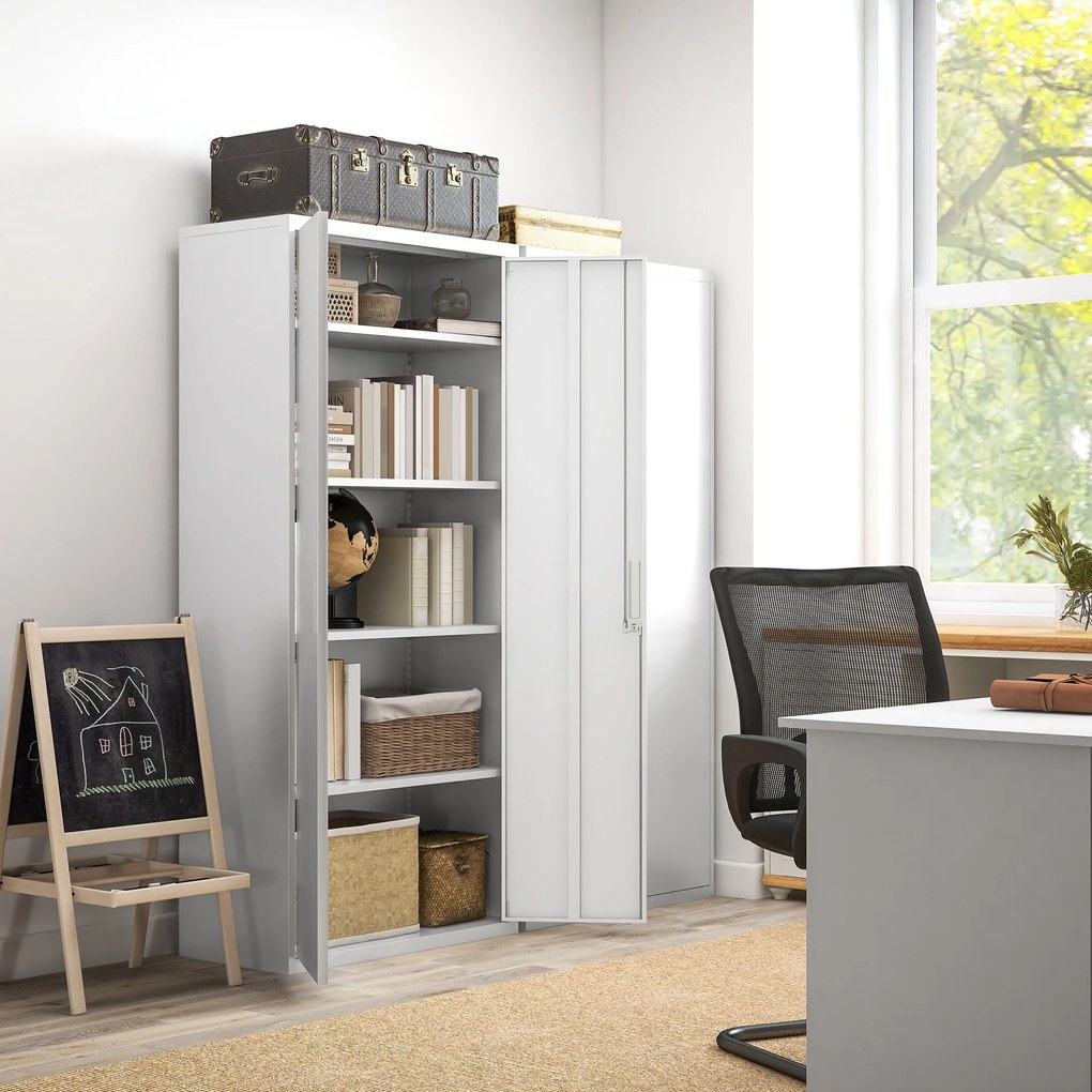 Armadio da Ufficio in Acciaio con 4 Ripiani Regolabili 80x40x180 cm Bianco...