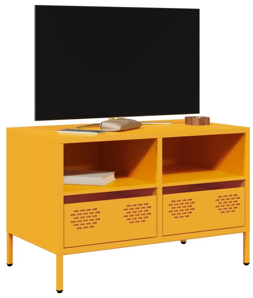 Mobile Tv Giallo Senape 68x39x43,5cm Acciaio Laminato A Freddo /