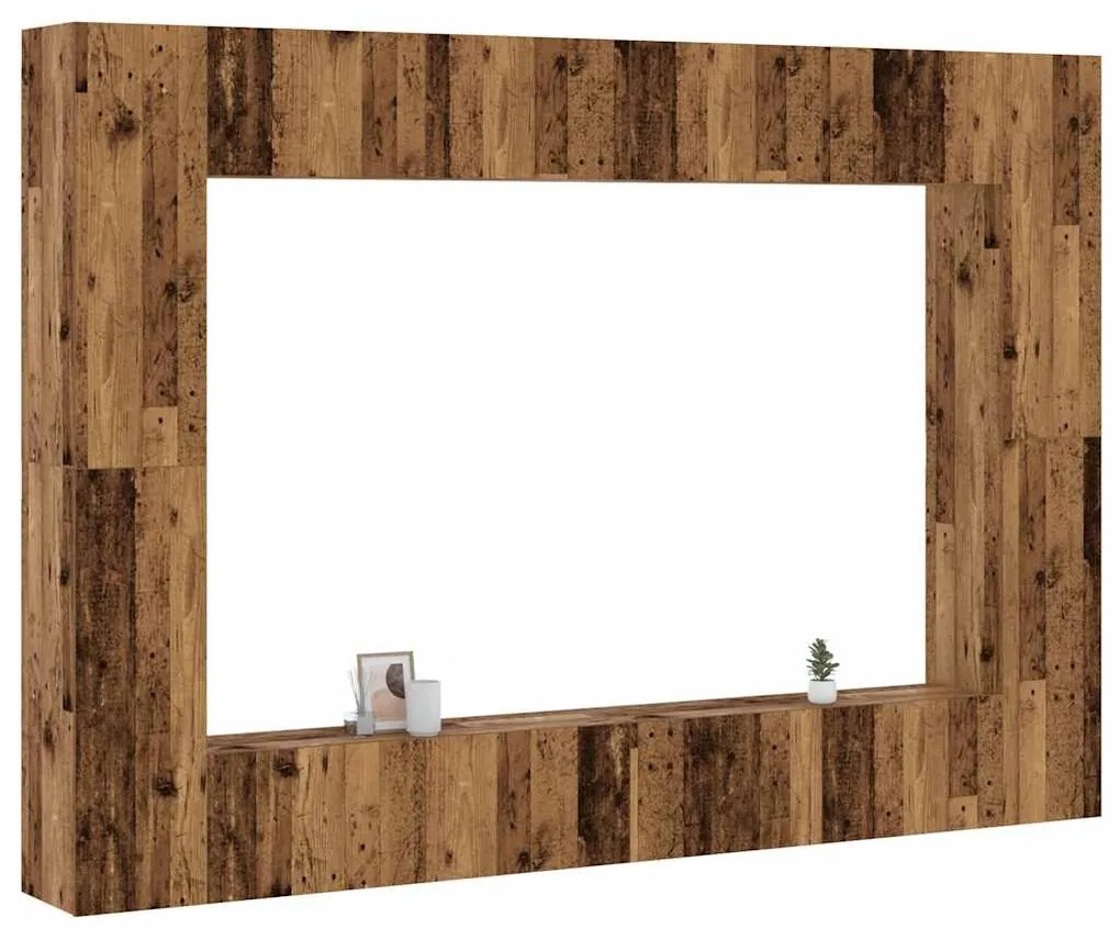 Set Mobile Tv 8 Pz Montato A Parete Legno Antico İn Truciolato /