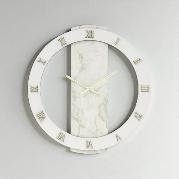 Orologio rotondo D60 cm NOAH in legno rivestito con parato Oro