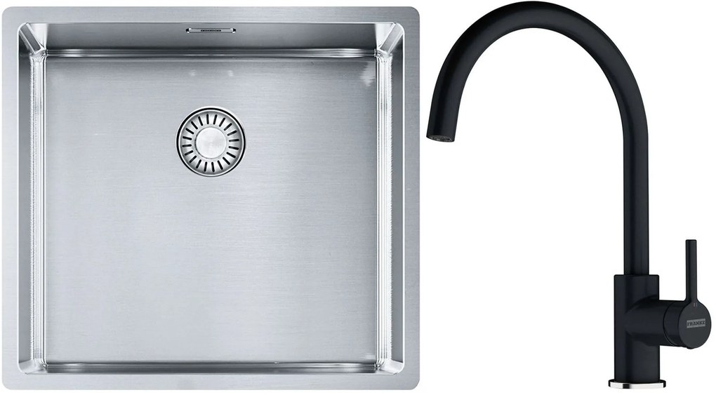 Set lavello in acciaio Franke Box 127.0453.655, rubinetto da cucina Franke Lina 115.0626.020