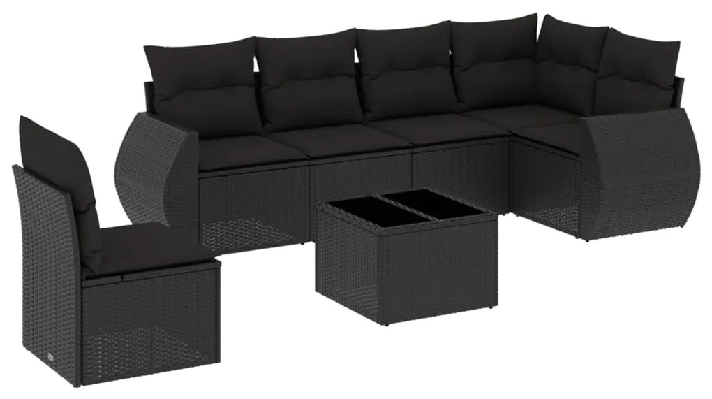 Set Divani da Giardino con Cuscini 7pz Nero Polyrattan