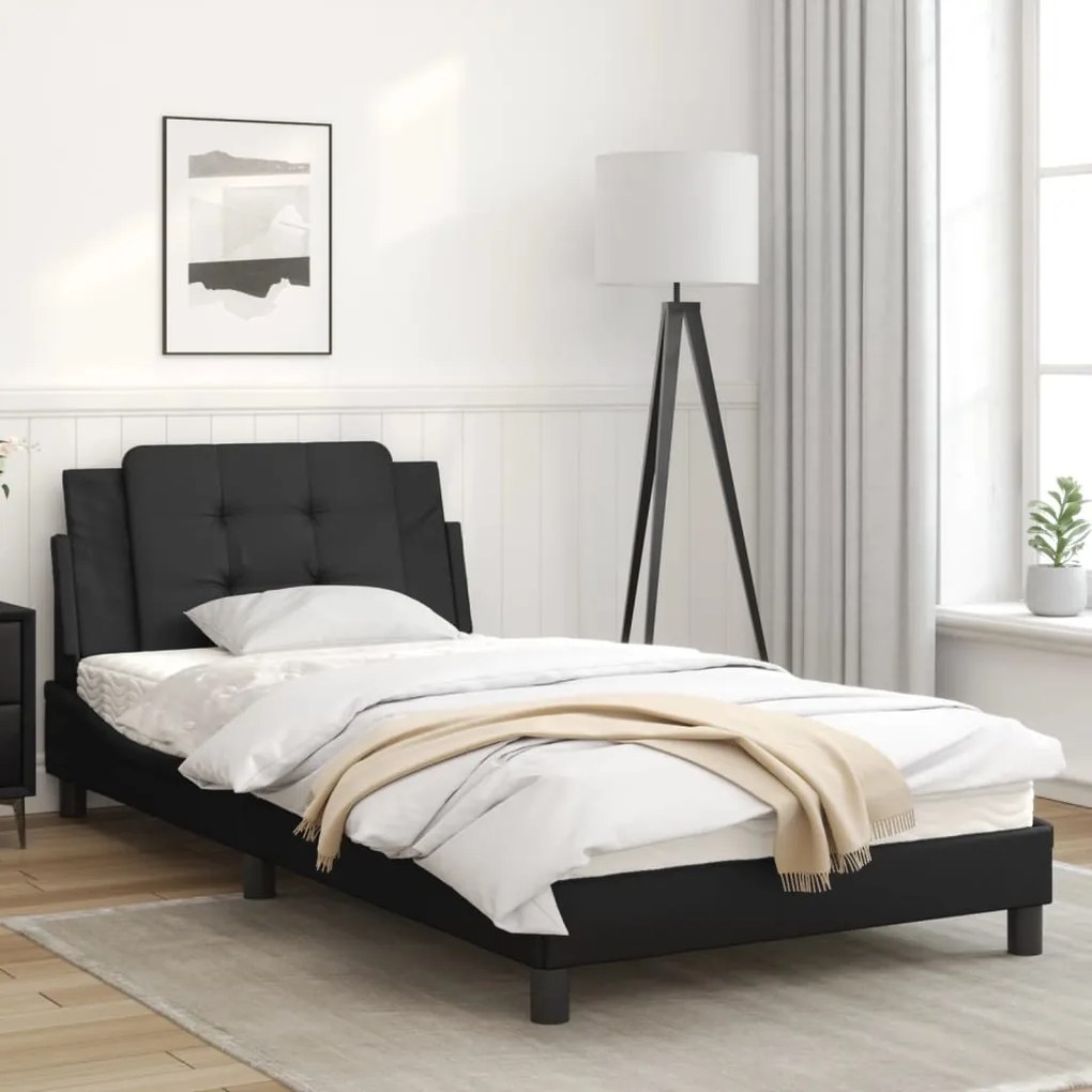 Giroletto con testiera nero 100x200 cm in similpelle