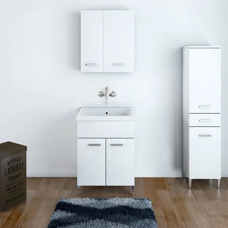 Mobile Lavatoio Bianco Lucido in ceramica 60x50 cm con strofinatoio integrato