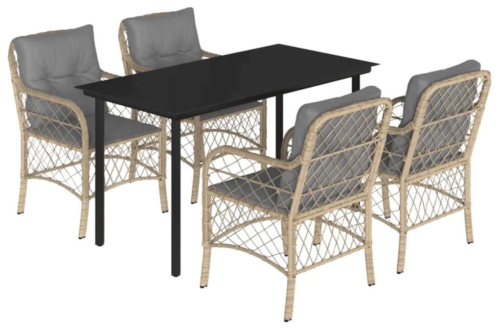 Set pranzo da giardino 5 pz con cuscini beige misto polyrattan