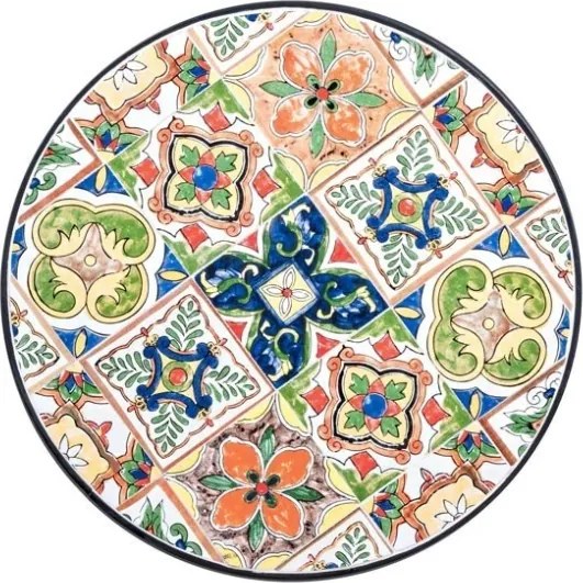 Set da giardino in ferro tavolo bistrot e sedie pieghevoli con maioliche Paloma Bizzotto