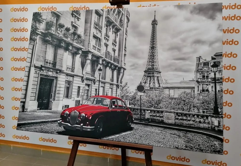 Stampa su tela – Auto retrò rossa a Parigi