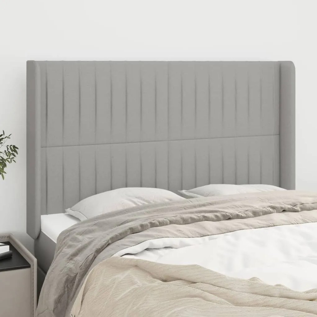 Testiera Ad Orecchio Grigio Chiaro 147x16x118/128 Cm İn Tessuto /