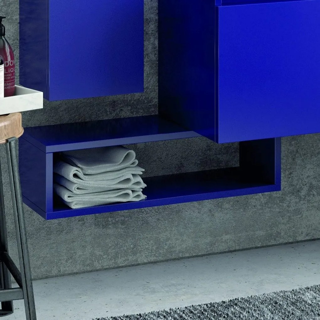 Composizione bagno sospesa 120cm mobile lavabo doppio colonna specchio e pensile - KAMALU