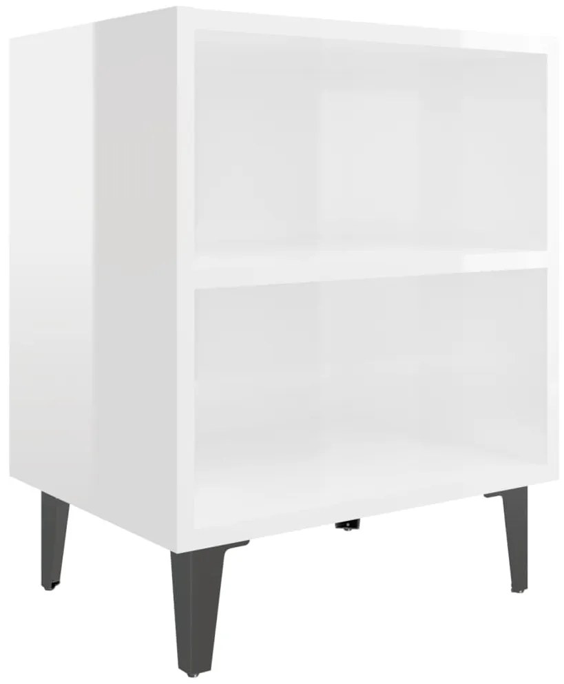 Comodini con Gambe in Metallo 2pz Bianco Lucido 40x30x50 cm