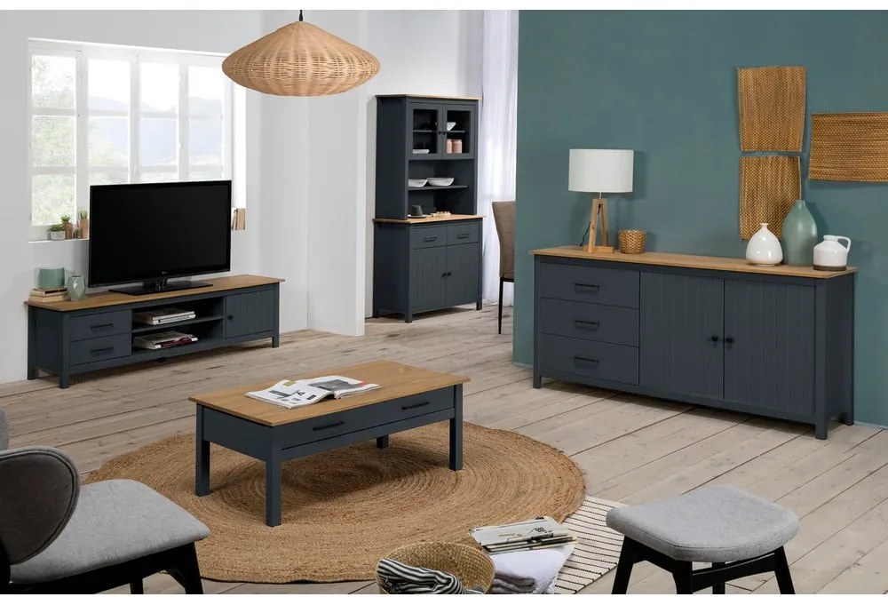 Cassettiera bassa blu scuro in legno di pino 150x80 cm Miranda - Marckeric