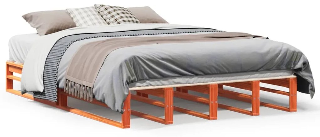 Letto Senza Materasso Marrone Cera 120x200 Cm İn Legno Di Pino /