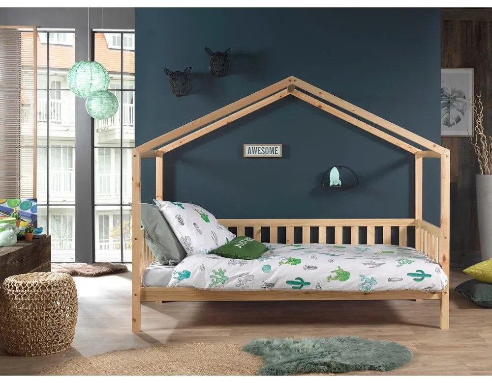 Letto per bambini in legno di pino con letto estraibile e contenitore in colore naturale 90x200 cm DALLAS - Vipack
