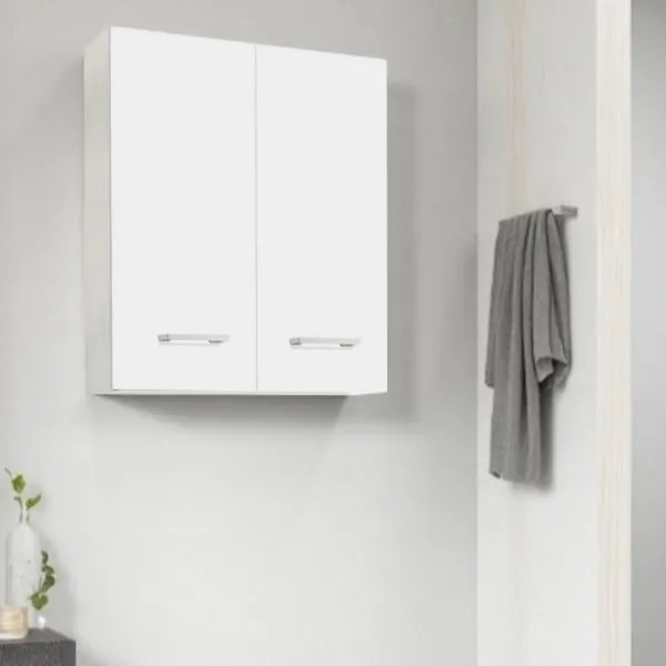 Pensile doppio sospeso Bianco opaco con maniglie cromate 60x22xh71 cm