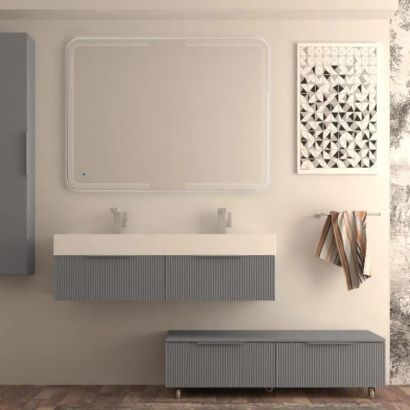Mobile da bagno sotto lavabo BADEN HAUS Modula grigio laccato opaco L 120 x H 25 x P 44 cm 1 cassetto, lavabo non incluso