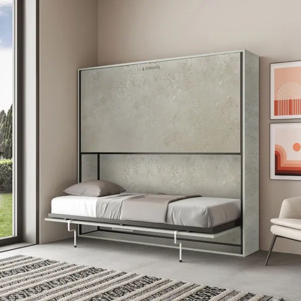 Letto a castello a scomparsa orizzontale NABOR Grigio 200x39xh191 cm