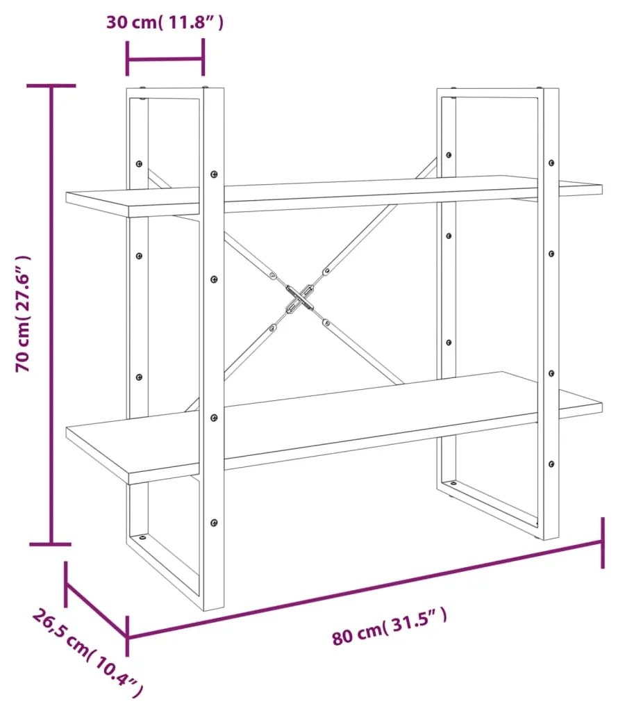 Libreria a 2 Ripiani Grigio Sonoma 80x30x70cm Legno Multistrato