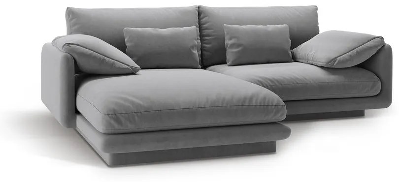 Divano angolare in grigio chiaro (con penisola a sinistra/con chaise lounge) con rivestimento in velluto Torino – Micadoni