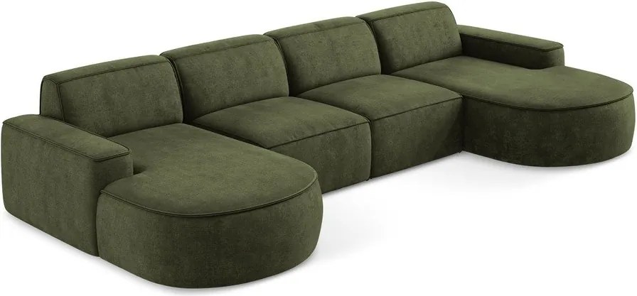 Divano angolare verde (a U) con rivestimento in ciniglia Omao – Makamii