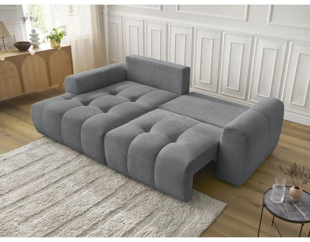 Divano angolare grigio allungabile/con contenitore (con penisola a sinistra/con chaise lounge) con rivestimento in ciniglia Roxelane – Bobochic Paris