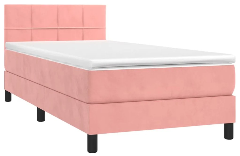 Letto a Molle con Materasso e LED Rosa 90x190 cm in Velluto