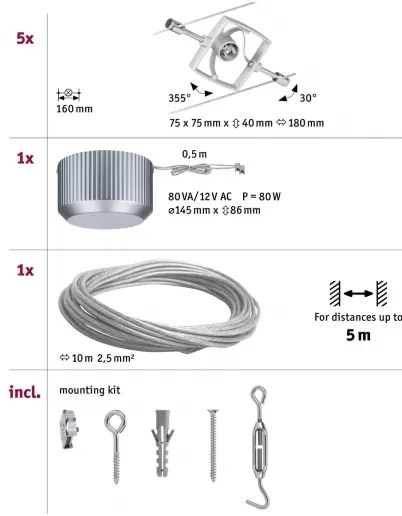 Paulmann 94133 - SET 5xGU5,3/10W Faretto MAC 230V cromo