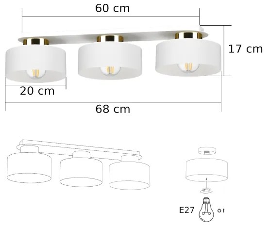 Plafoniera IGNIA 3xE27/60W/230V bianco/oro