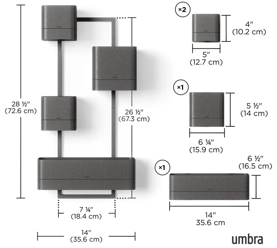 Vasi di plastica sospesi per erbe aromatiche in set di 4 pezzi Cubiko - Umbra