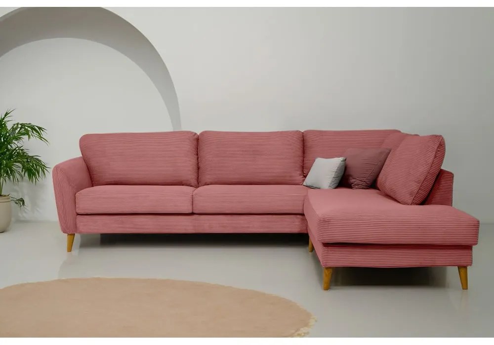 Divano angolare in velluto a coste rosa (angolo destro) Paris - Scandic