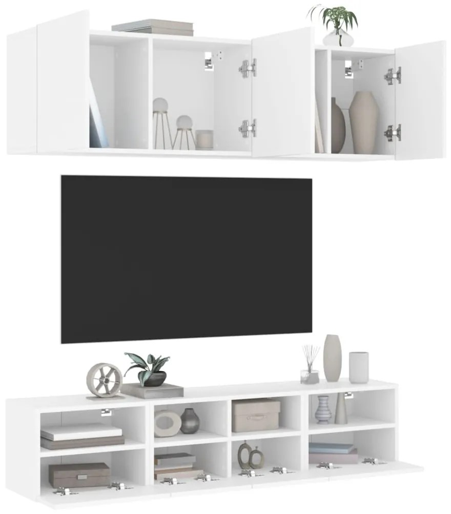 Mobili tv a muro 5pz bianchi in legno multistrato