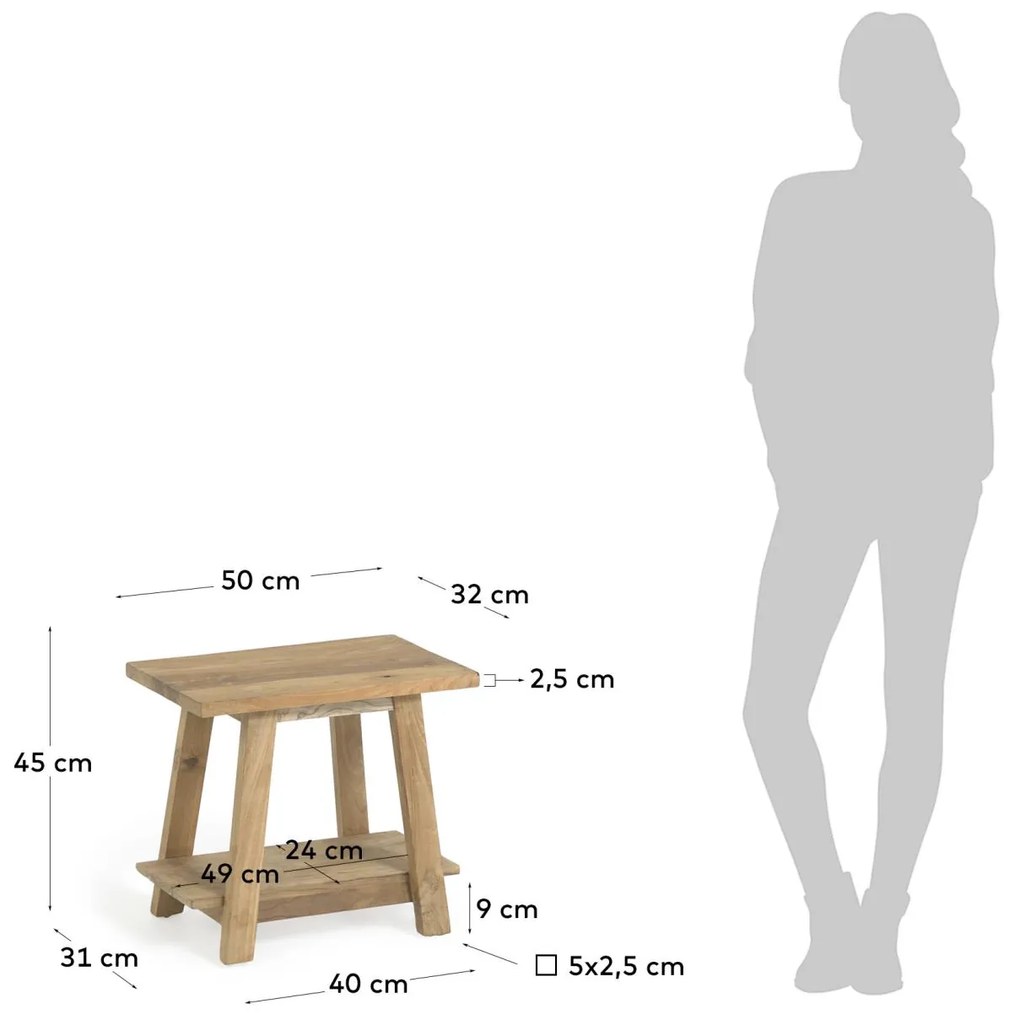 Kave Home - Poggiapiedi Safara in legno massello di teak riciclato 50 x 32 cm