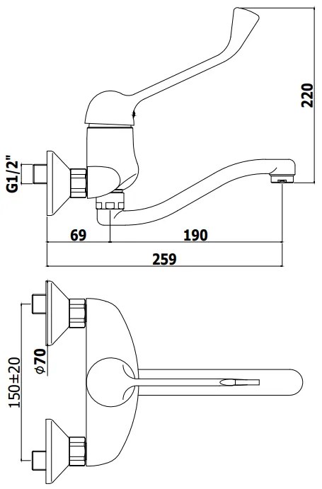 Paffoni duemila du302 miscelatore lavello a muro con leva clinica con canna 19 cm orientabile cromo