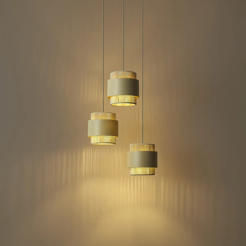 Lampada a sospensione moderna beige con corda a 3 luci - Kora