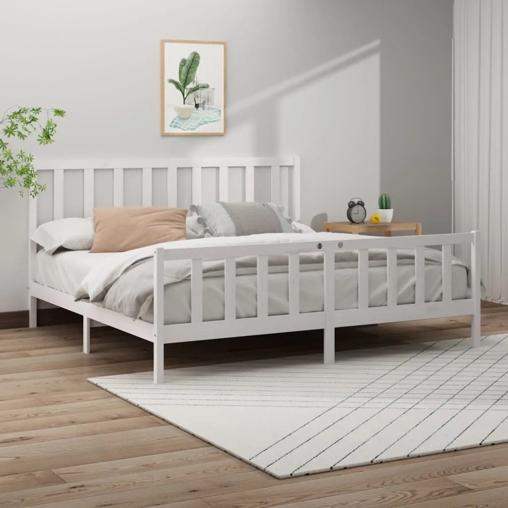 Giroletto Senza Materasso Bianco 200x200 Cm Legno Massello Pino /