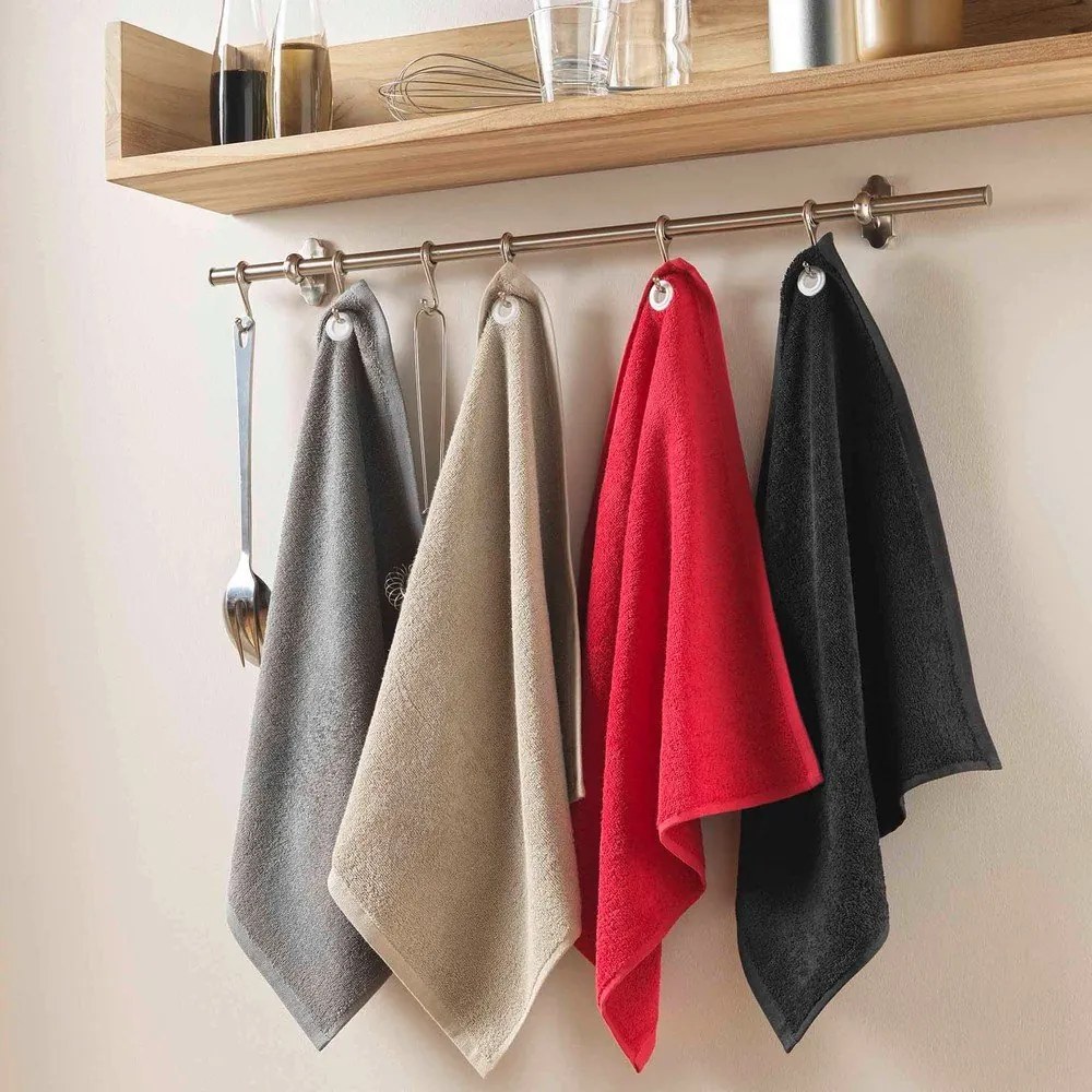 Asciugamano tipo terry rosso in cotone 50x50 cm Cuistot – douceur d'intérieur