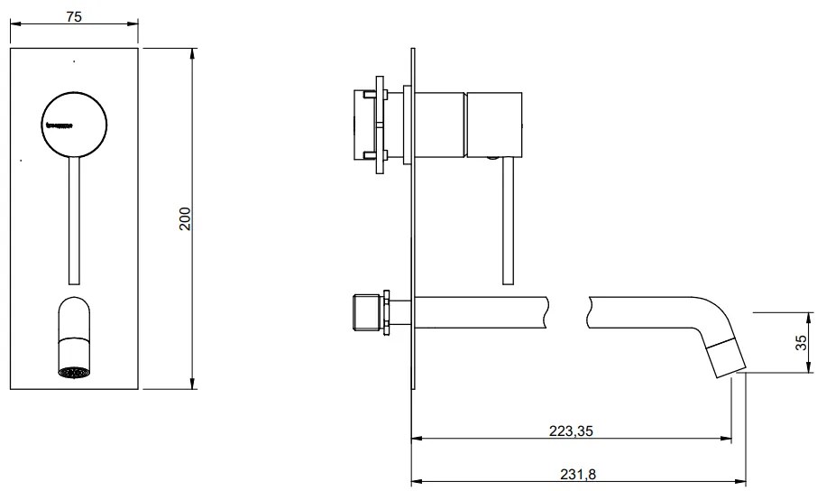 Treemme Up+ RWIT6BB3CC01 miscelatore monocomando lavabo 223mm con piastra e leva stick senza parte incasso cromo